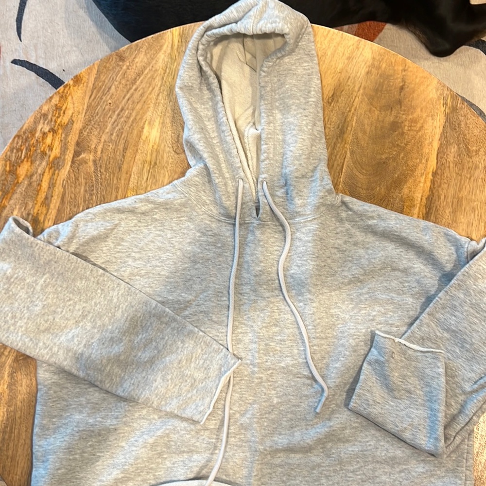 Cropped grey Alo yoga hooded sweatshirt